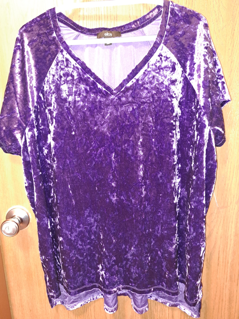 ellos Purple Crushed Velvet V-Neck Short Sleeve Top